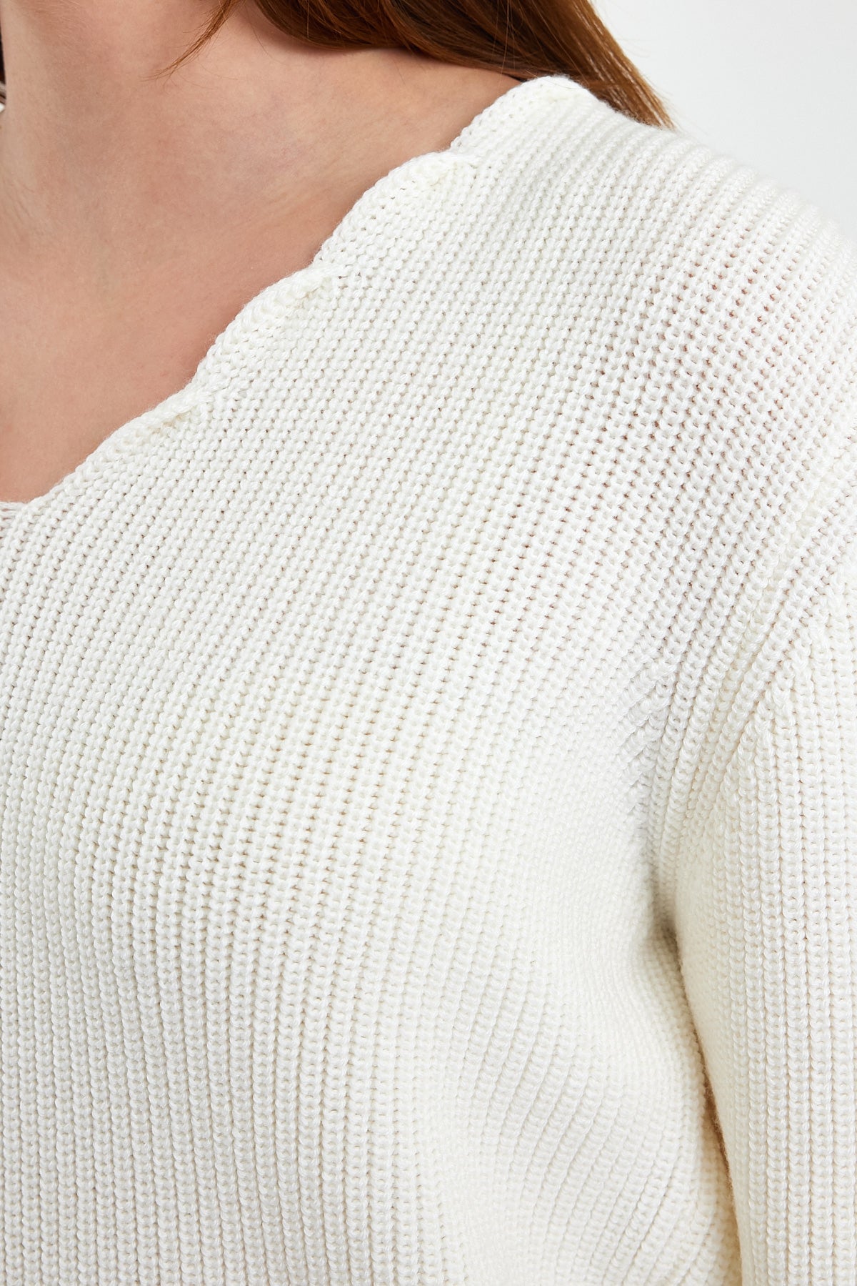 Ecru V Neck Pullover