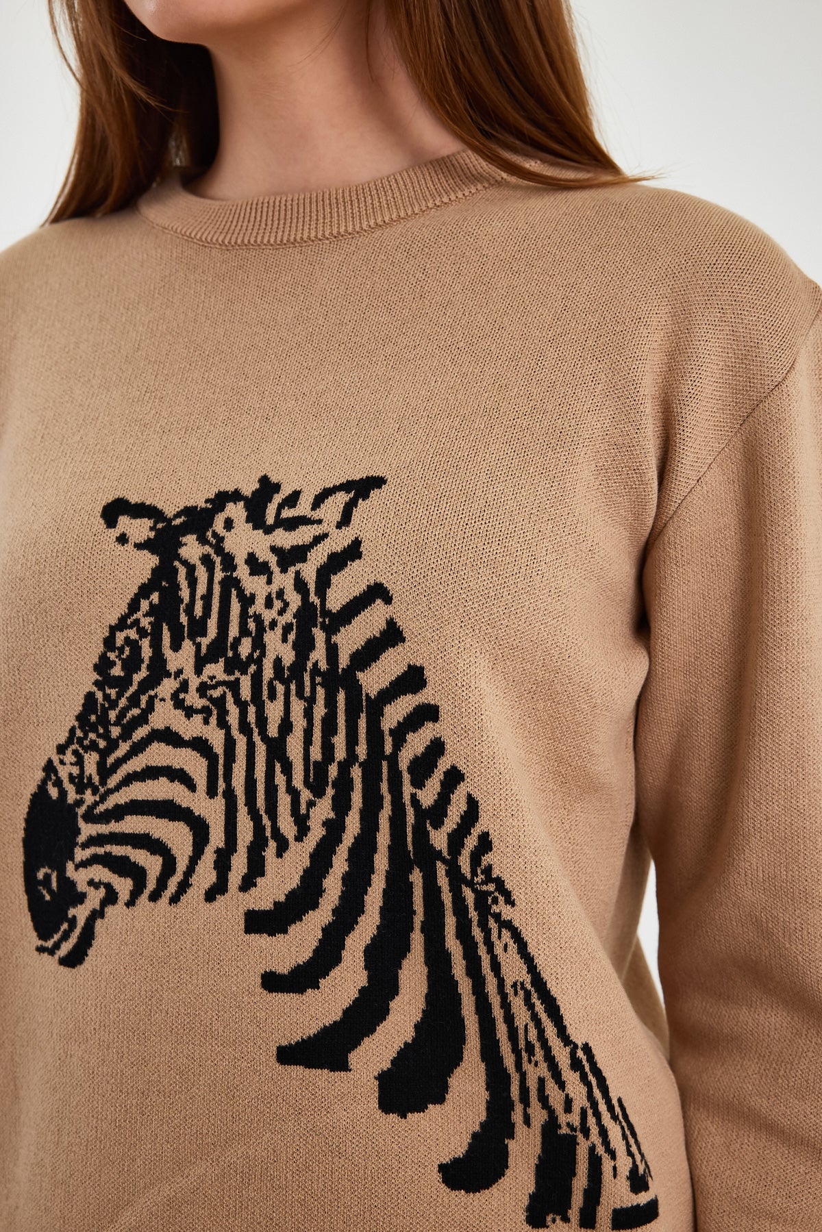 Zebra Detailed Long Sleeve Pullover