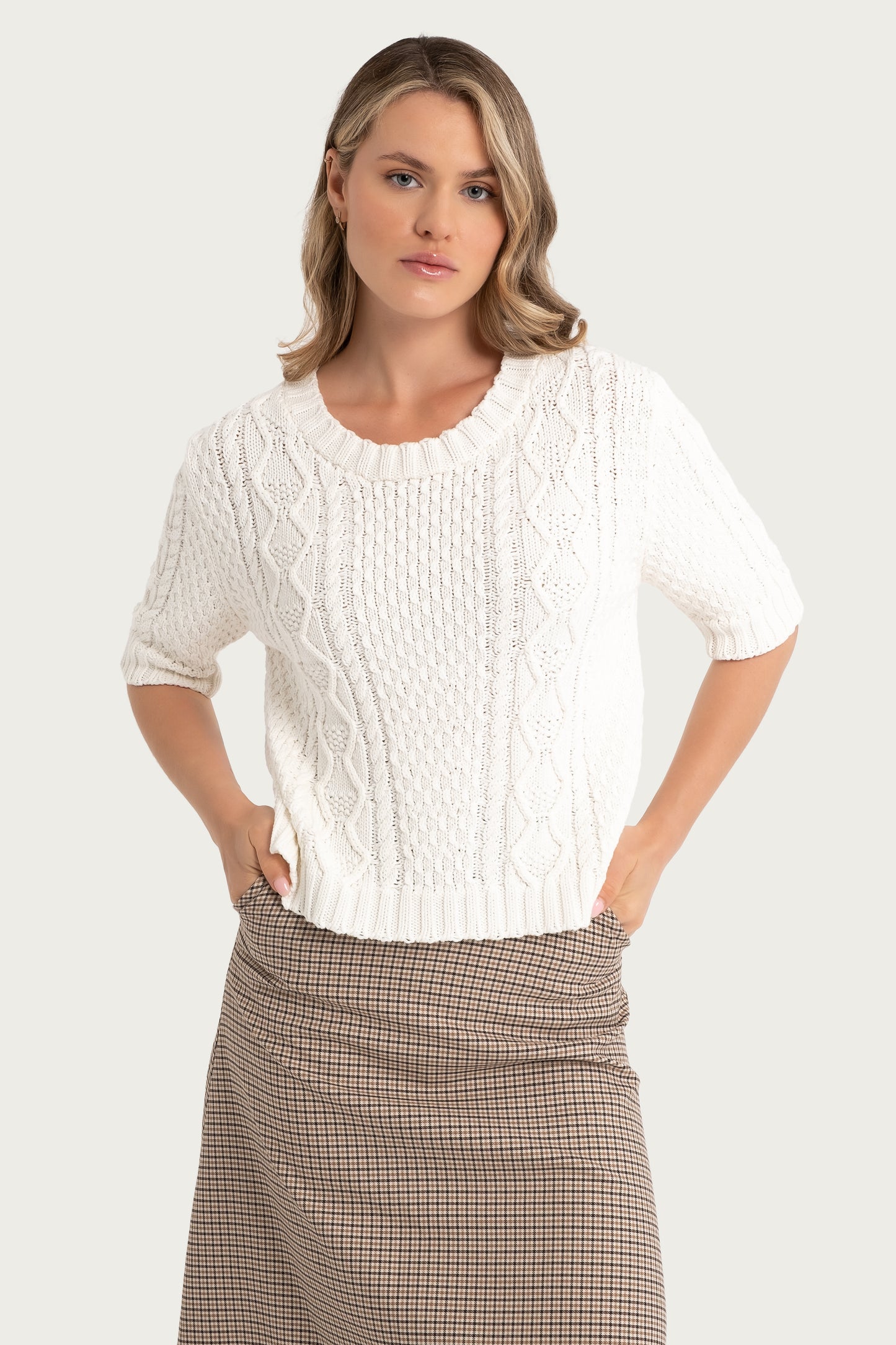 Ecru Half Sleeve Pullover