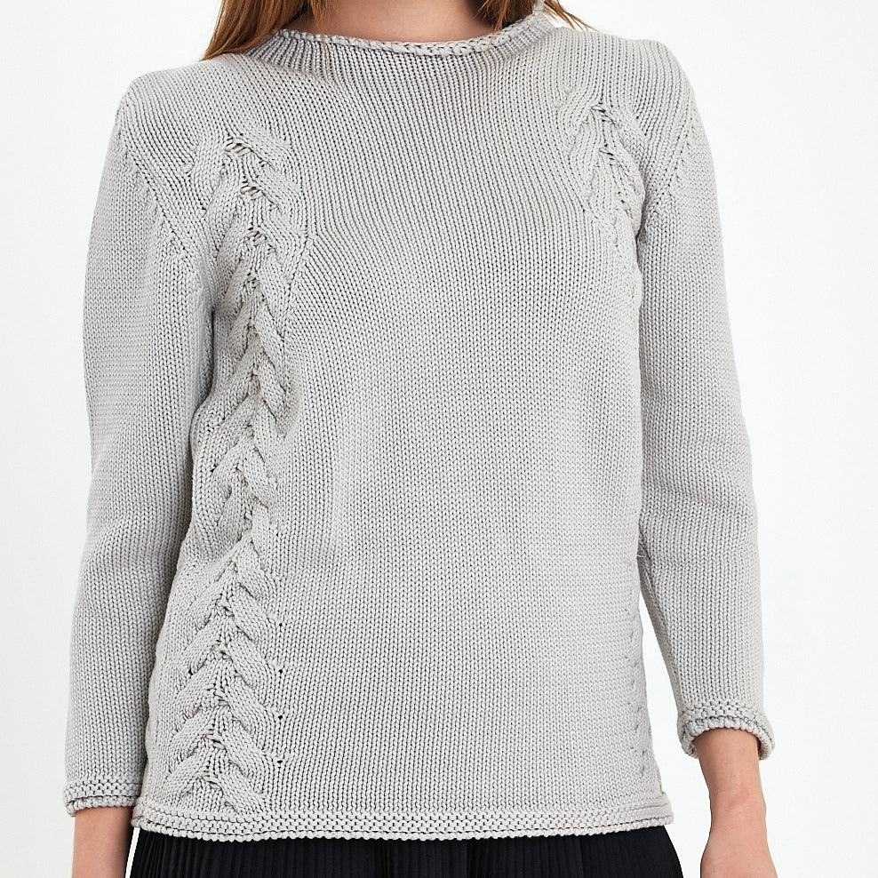 Grey Braid Cotton Pullover