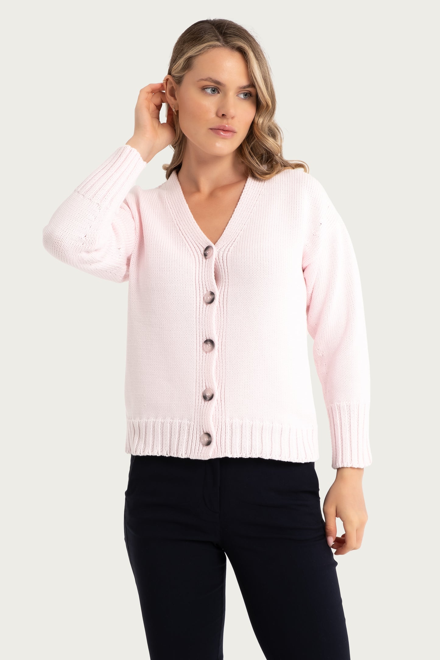 Pink V-Neck Cardigan