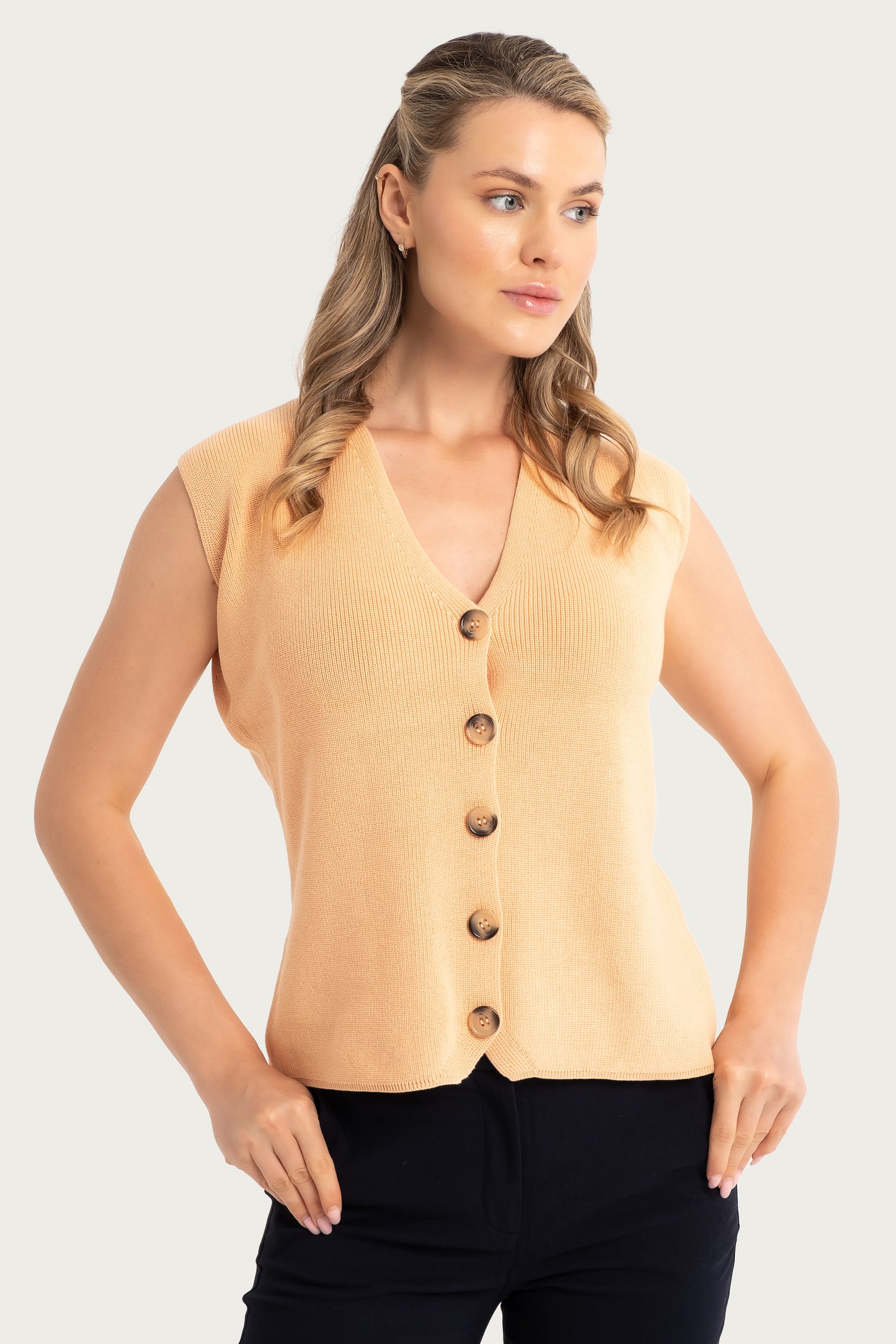 Apricot V-Neck Knit Vest