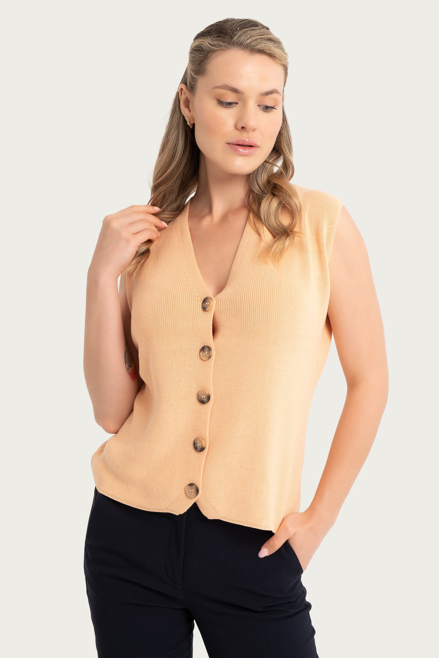 Apricot V-Neck Knit Vest