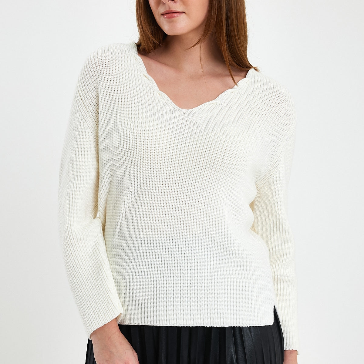 Ecru V Neck Pullover