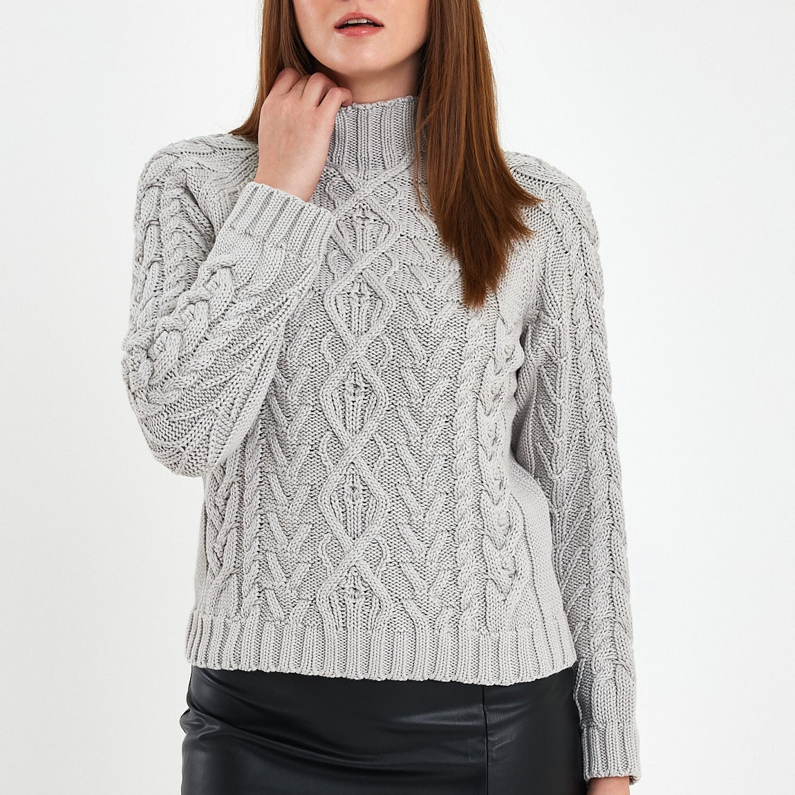 Grey Braid Cotton Pullover