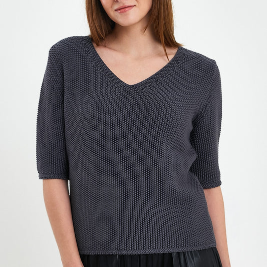 Anthracite V Neck Half Sleeve Pullover