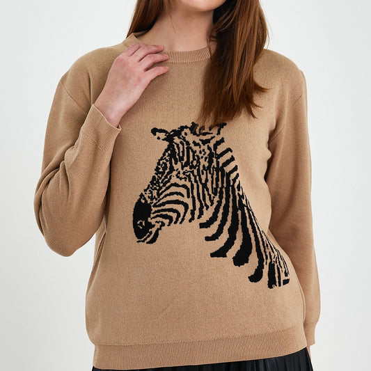 Zebra Detailed Long Sleeve Pullover