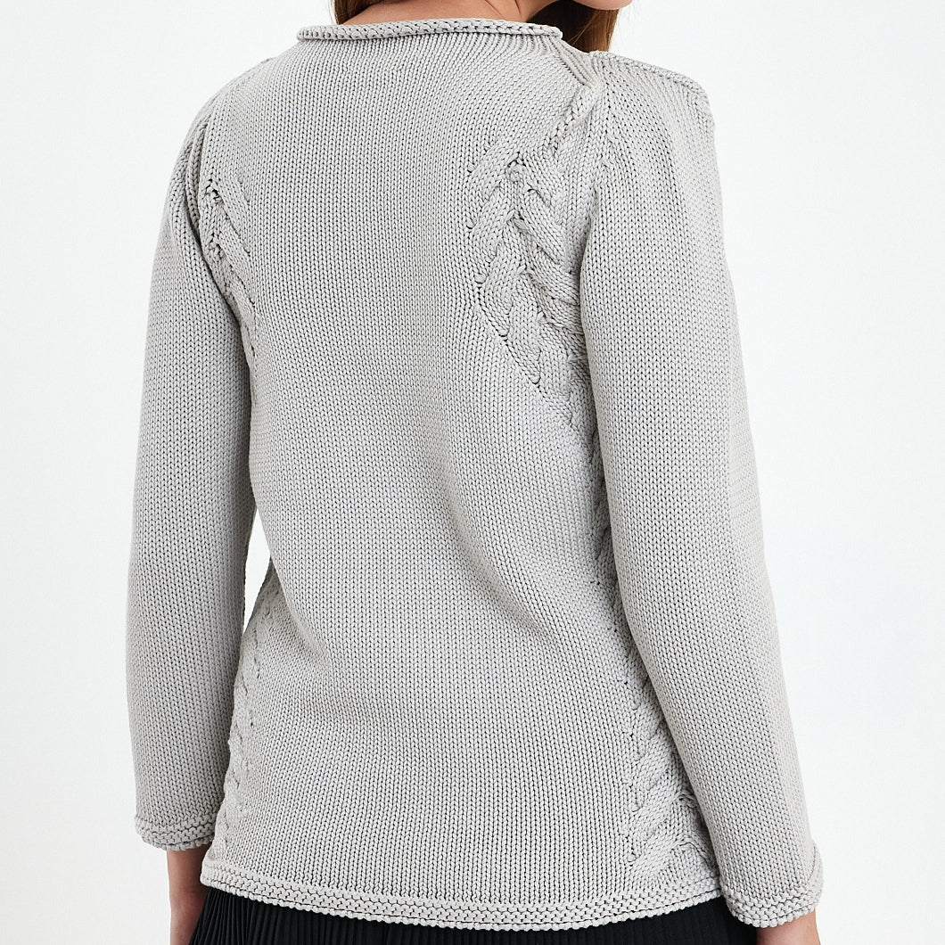 Grey Braid Cotton Pullover