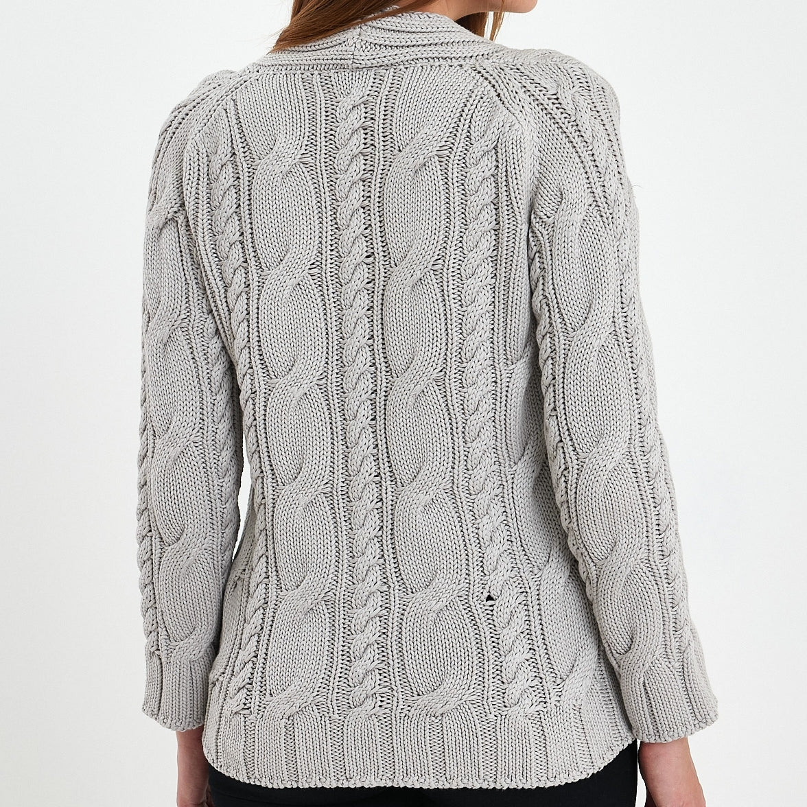 Grey Braid Detailed Long Sleeve Cardigan