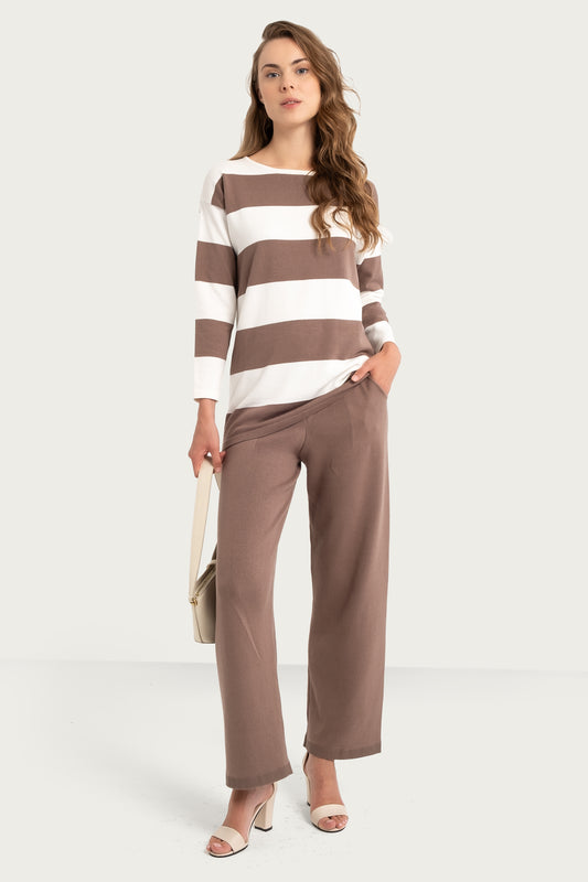 Brown&White Striped Pullover