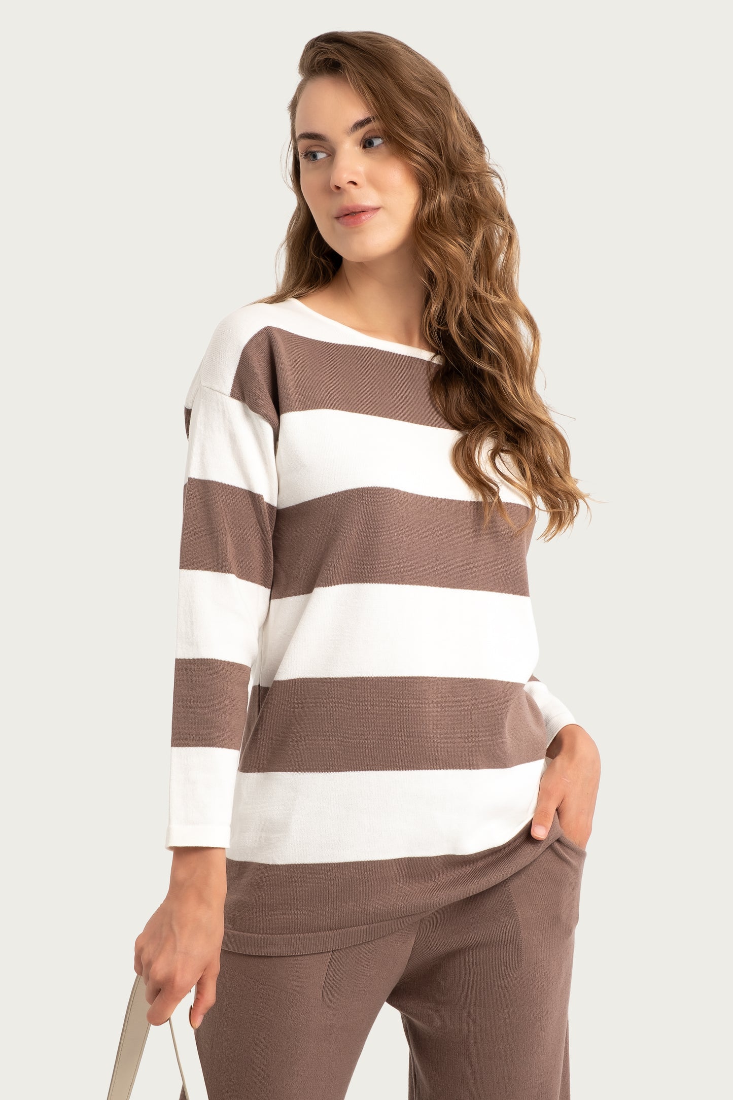 Brown&White Striped Pullover